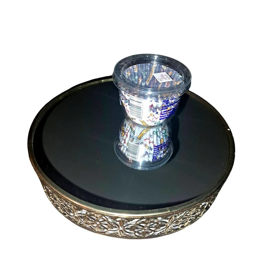 NIB- Elegant 9 inch Mirrored Intricate Gold Dessert Party Tray